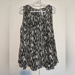 NY Collection‎ Black and White Patterned Layered Tank Top